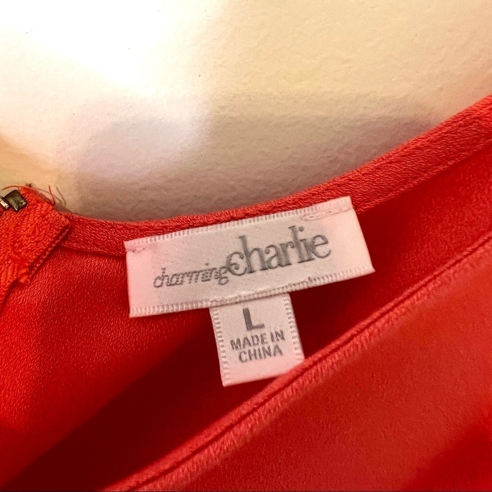 2/$15 Charming Charlie - Coral Crochet Waist Sleeveless Mini Dress Size L - Picture 4 of 6